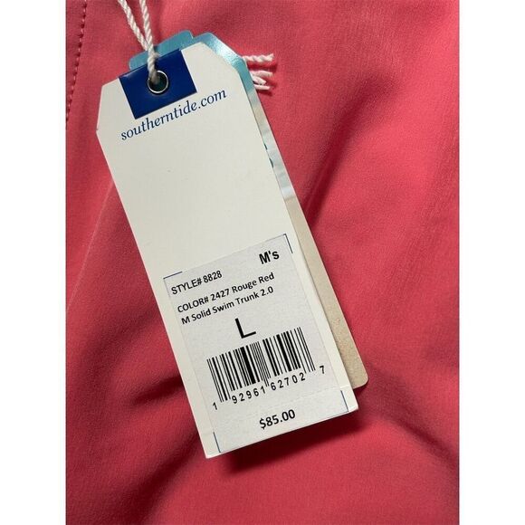 Southern Tide Men's Swim Trunk L Red Solid Elastic Waist Swim Shorts - Picture 5 of 7